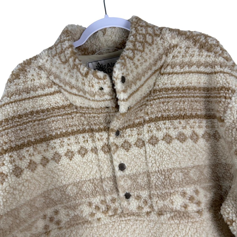Alpine Design Womens XL Sherpa Fleece 1/4 Snap Pullover Fair Isle Print Beige